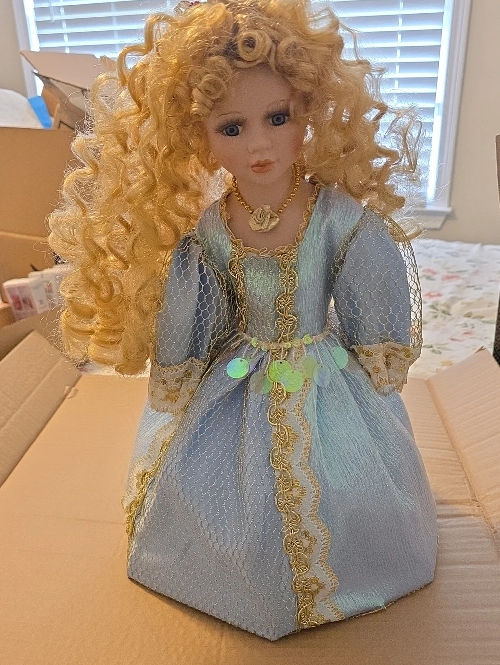 Umbrella Porcelain Princess Doll in Blue Dress